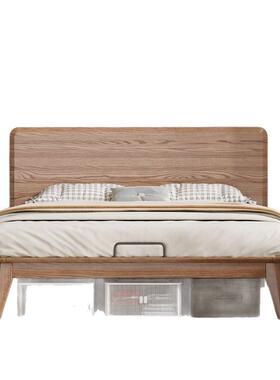 全实木床床头北欧小户型1米2齐边高脚床家用纯实木床板卯榫