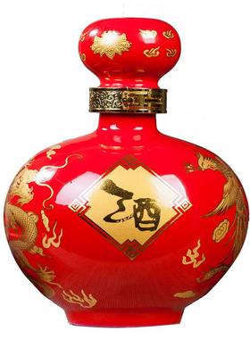 5斤10斤装红蓝色牡丹高盖球瓶酒坛密封酒罐黄龙陶瓷酒瓶厂家直销