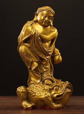 黄铜刘海戏金蟾摆件大号三足蛤蟆蟾蜍刘海戏金蝉开业礼品中式