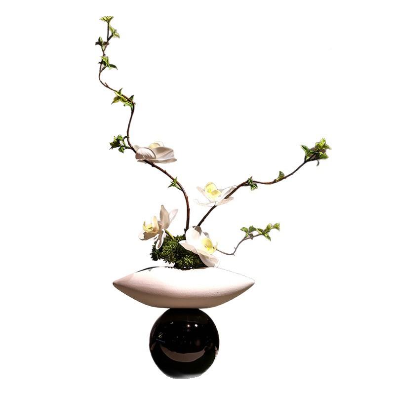 术创调意黑白拼接圆果盘装饰球陶瓷花ODM瓶高级艺格家居客厅软装