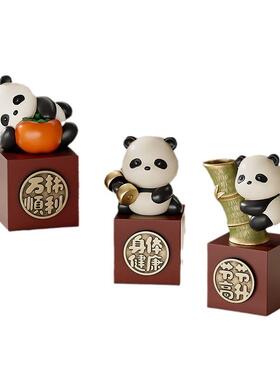 玄关电视酒柜装饰品熊猫新中式摆件现代轻奢节节高升熊猫三件套
