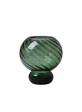 大秀绿色高脚扭楞葫芦形玻璃花瓶摆件客厅玄关家居软装装饰品花器