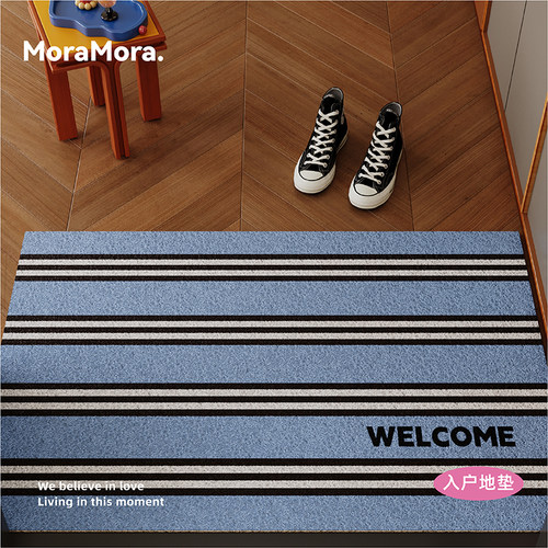 现代简约中古条纹丝圈地垫入户门垫防滑脚垫地毯进门垫可裁剪门口