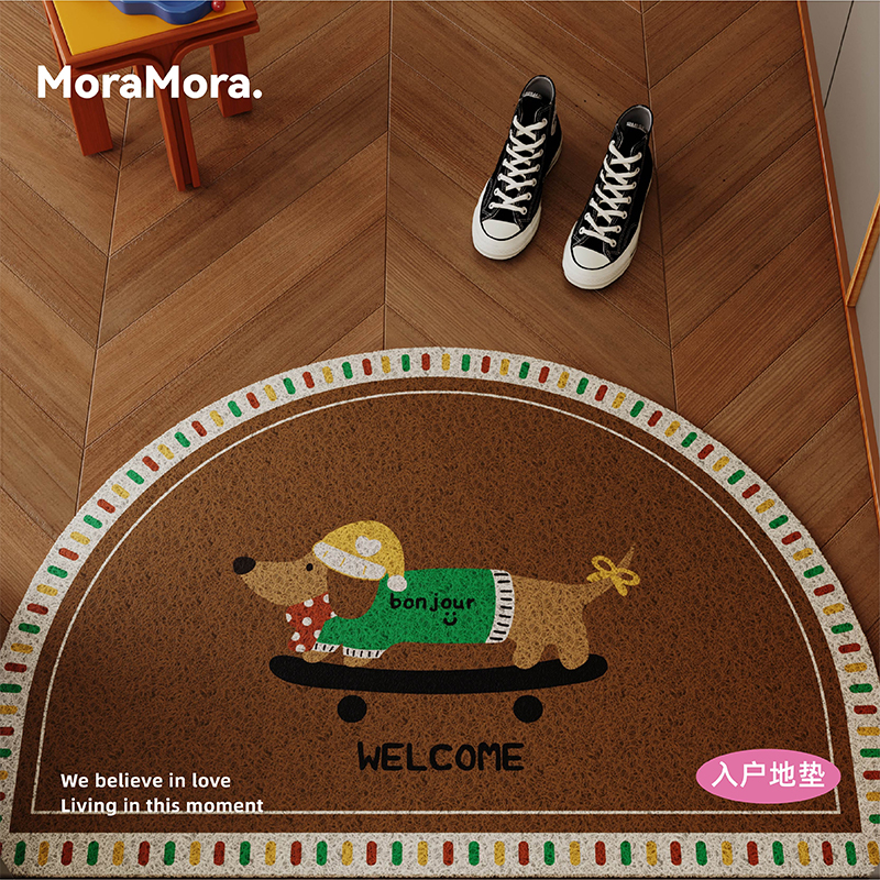 中古风卡通入户门地垫半圆形定制
