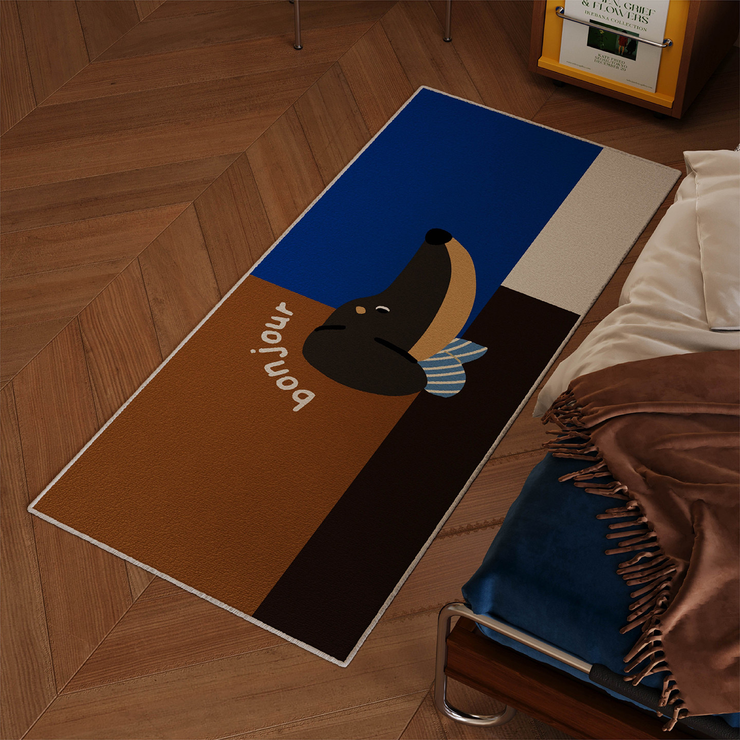 卡通复古腊肠狗卧室地毯家用客厅地垫床前床边毯防滑耐脏加厚垫子