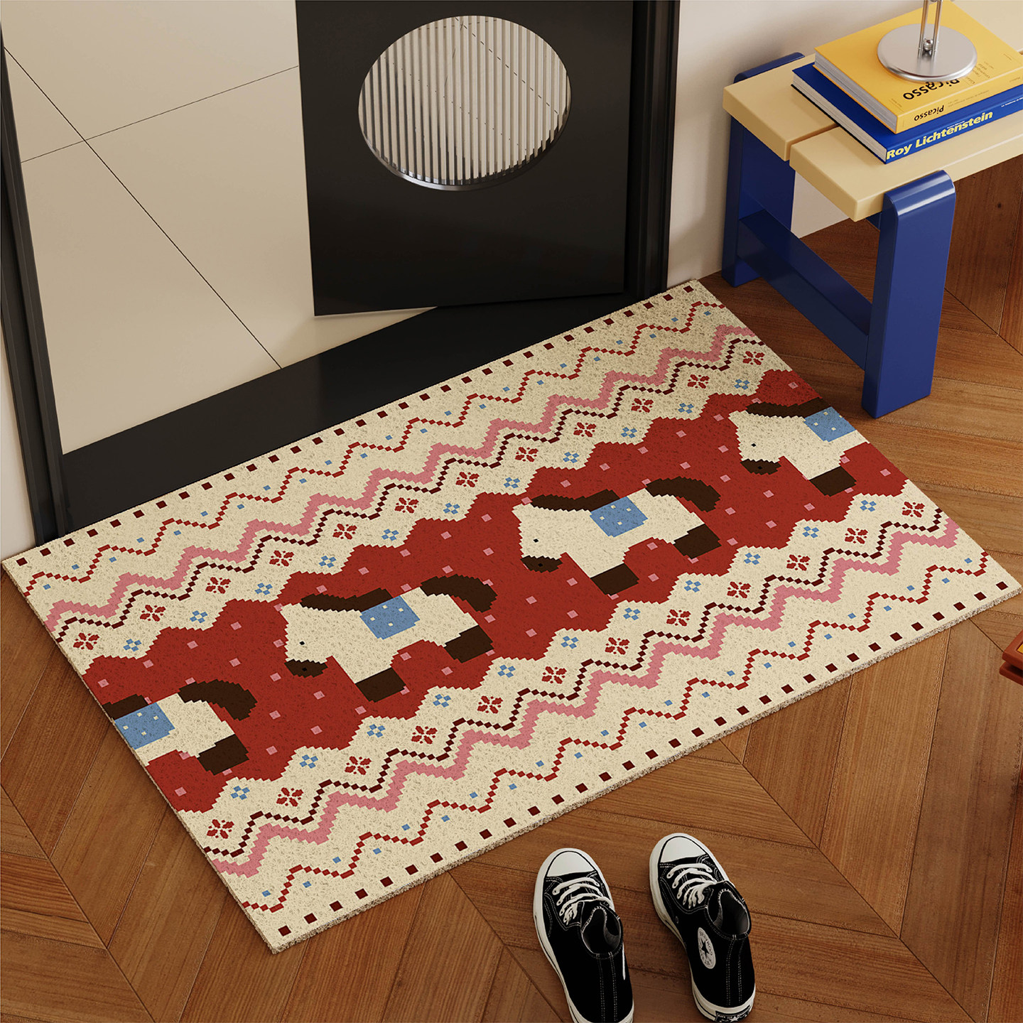 费尔岛红色小马入户地垫丝圈防滑除尘进门脚垫玄关门口可裁剪地毯,居家布艺,入户地垫,淘宝优惠券,粉丝福利购,淘宝优惠卷