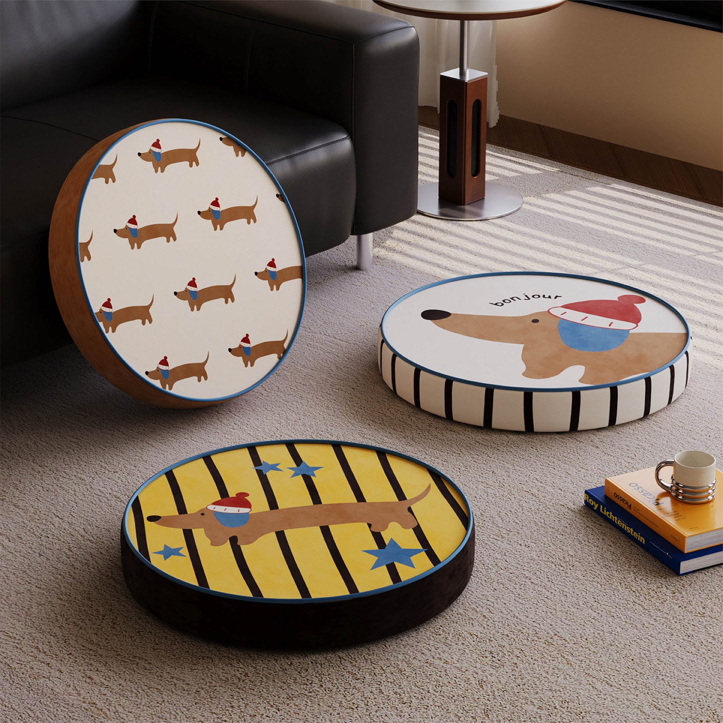 卡通复古腊肠犬蒲团懒人地上坐垫