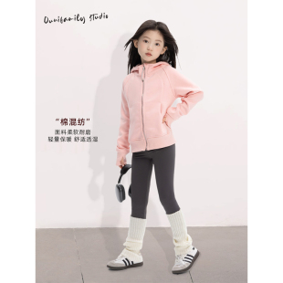 女童加绒修身卫衣外套套装2025秋冬新款儿童拉链开衫运动两件套