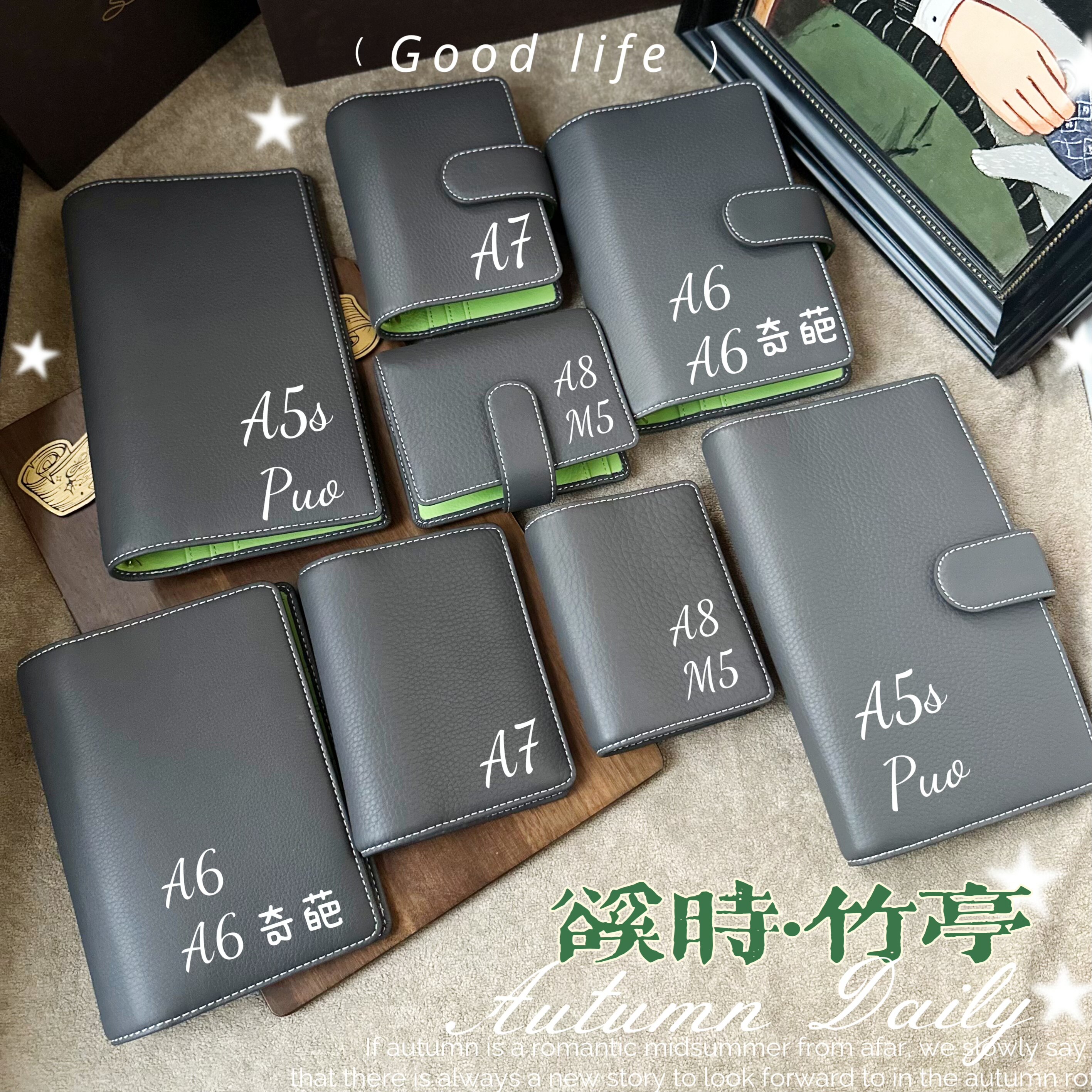 溪时手帐【竹亭】煤灰自然摔纹意大利Bonaudo+牛油果绿头层牛皮