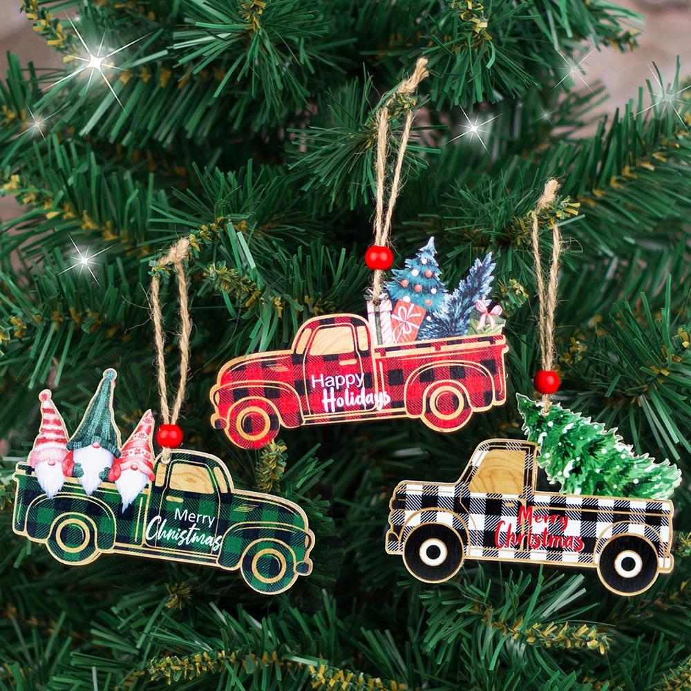 Christmas tree pendant Wood lattice car decoration pendant