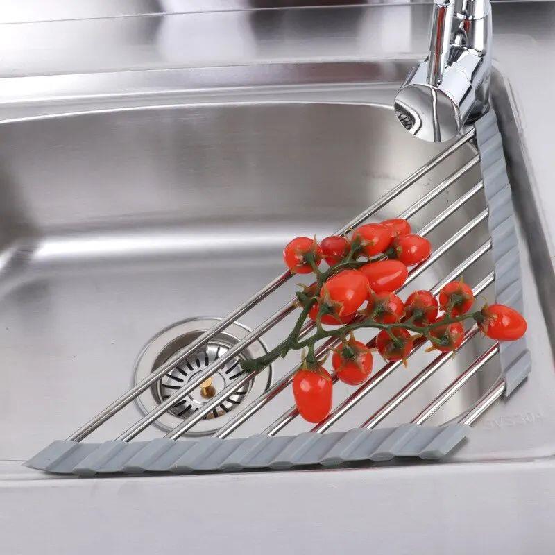 Kitchen Sink Water Filter Rack Foldable Triangular Sink Stor
