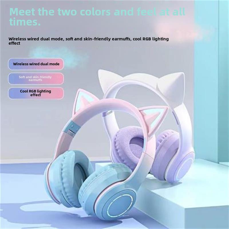 LED Cat Ear Noise Cancelling Headphones Bluetooth5.0 Headset