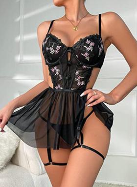 Lingerie Sexy Women's Mesh Hollow Perspective Sleeping Dress