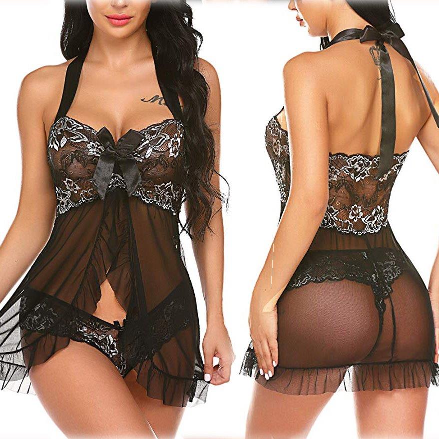 Sexy lingerie sexy halter women's mesh perspective pajam