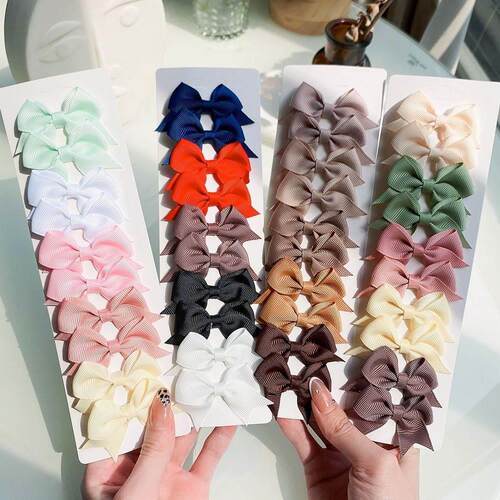 10Pcs/Set New Cute Solid Ribbon Bowknot Hair Clips for Baby