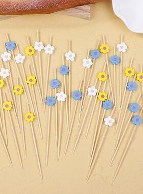 100Pcs 12CM Sweet Daisy Flower Disposable Bamboo Food Picks
