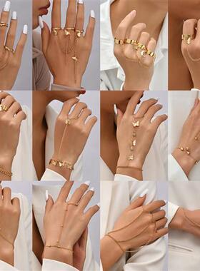 Creative Butterfly Link Chain Bracelet Connected Finger Ring