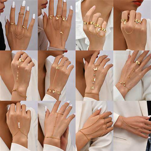 Creative Butterfly Link Chain Bracelet Connected Finger Ring