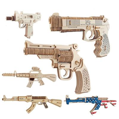 DIY 3D Wooden Puzzle Gun Pistol Model Buliding Kit Toys Asse