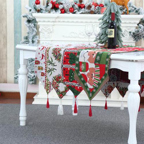 Christmas Decoration Snowman Robin Berry Linen Table Runner1