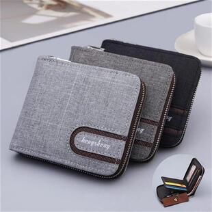 Casual Mens Short Wallet Solide Short Wallets Men Zipper V