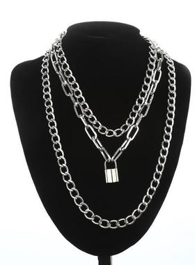 Layered Chain Necklace Neck Chains Lock Pendant Jewelry For