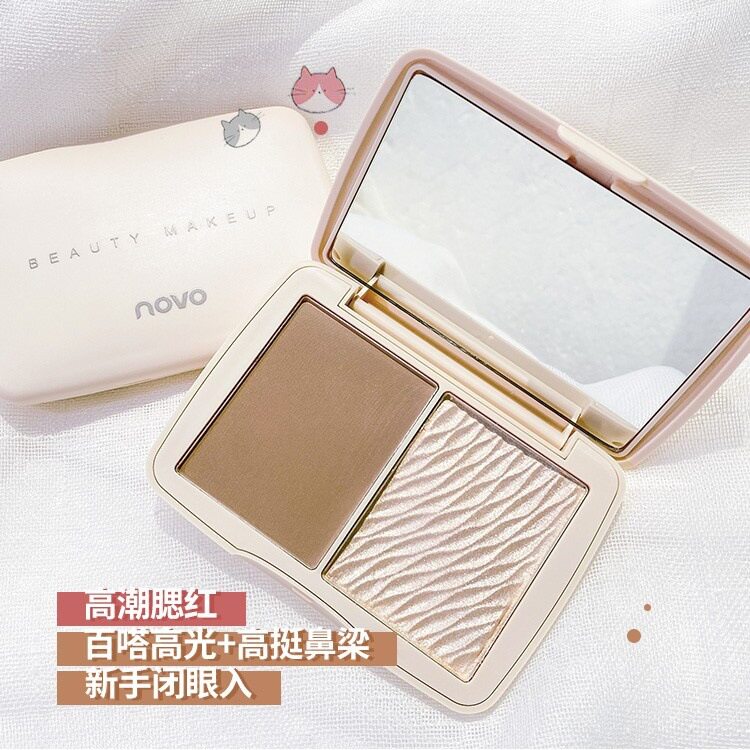 彩妆NOVO脸部透亮修容粉饼 自然提亮修饰立体修容腮红光修容盘