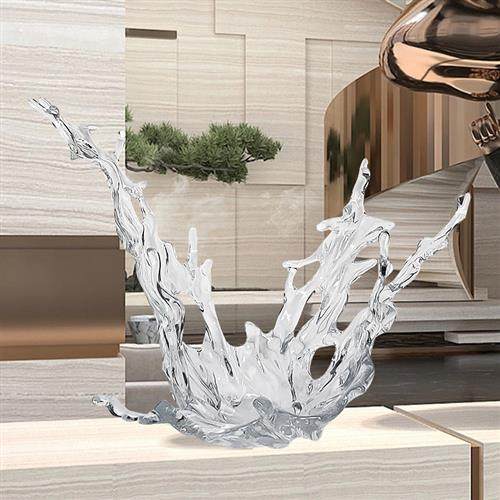 酒店大堂透明树脂工艺品摆件客厅高档水浪花雕塑别墅装饰桌面摆设