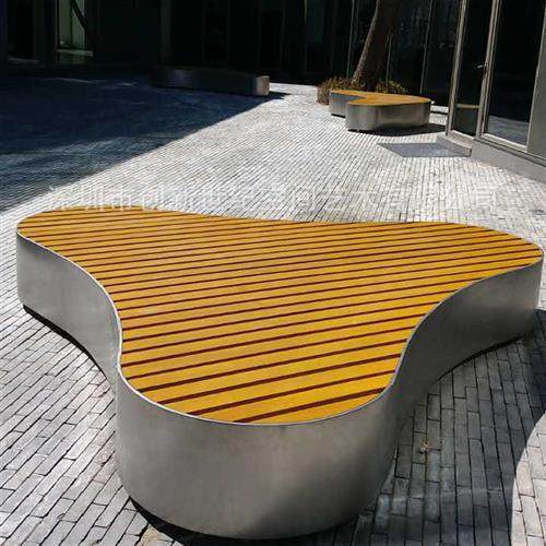 户外不锈钢木头组合坐凳雕塑广场商场美陈雕塑摆件不锈钢凳子