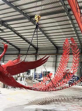 户外大型不锈钢凤凰雕塑酒店商场广场地标性抽象金属水景摆件定制