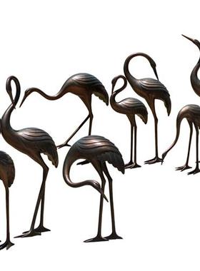 中式仿铜仙鹤模型摆件水池现代庭院园林景观装饰品大型玻璃钢雕塑