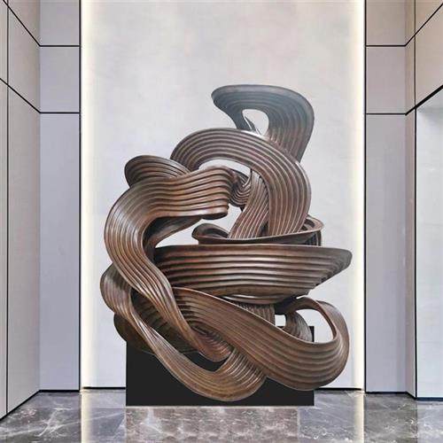 酒店大堂玄关景观铜雕商业抽象落地摆件玻璃钢仿铜铸铜雕塑厂家