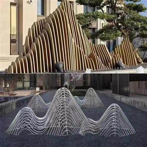 大型不锈钢镂空假山售楼处水景景观管状切片山形雕塑景观小品定制
