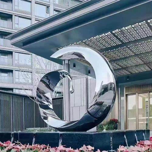 大型不锈钢雕塑定制圆环抽象雕塑金属镜面雕塑地标户外商务街摆件