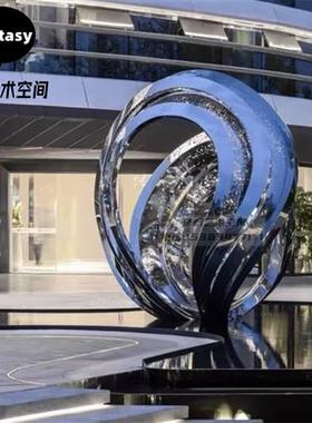 镜面不锈钢圆环雕塑定制发光月亮镂空景观售楼部金属水池装饰摆件