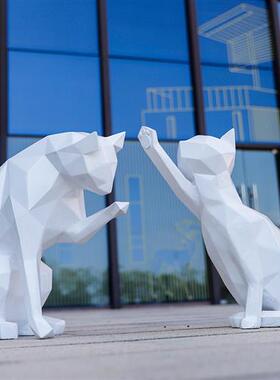 玻璃钢抽象几何猫雕塑户外花园林商场楼盘动物模型景观装饰品摆件