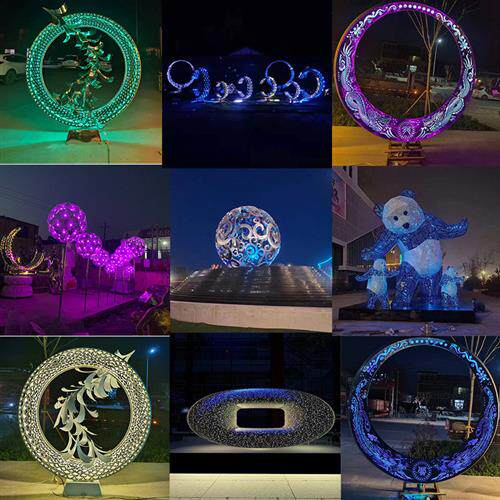 不锈钢雕塑厂家定制户外大型景观现代造型标志性金属发光雕塑摆件