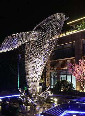 不锈钢镂空海豚雕塑户外售楼部水池水景大型抽象鲸鱼悬挂装饰摆件