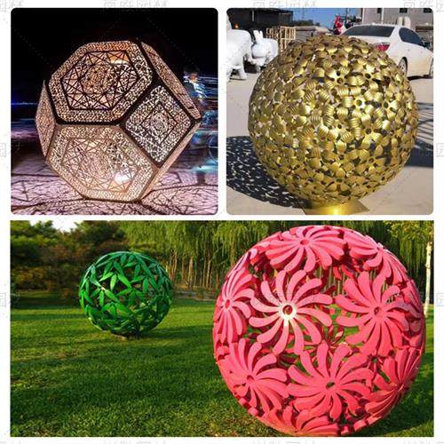 不锈钢雕塑定制镂空球金属水景发光白钢风水球售楼部酒店月亮摆件