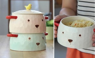 Cute bear ceramic bubble face instant noodles bowl cartoon