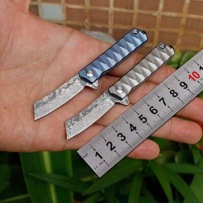 Damascus titanium handle folding knife survival outdoor