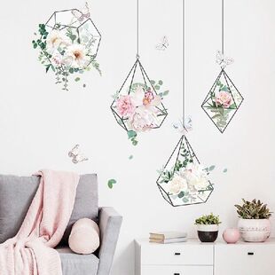 Fresh Flowers Hanging Basket Wall Stickers Living Room