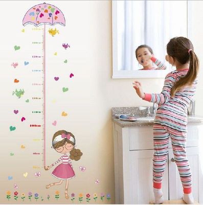 Cute Girl Umbrella Measure Height wall stickers decal kids