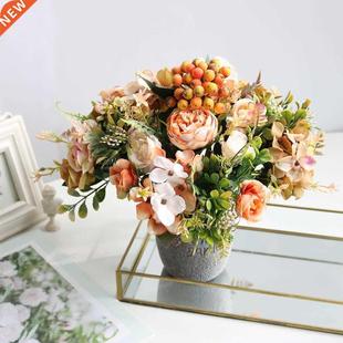 White Silk Artificial Roses Flowers Wedding Home Autumn Deco
