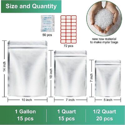 50pcs Mylar Bags for Food Storage Smell Proof Resealable