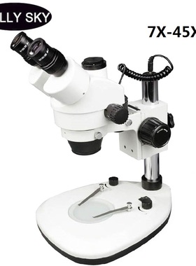 7X-45X Continuous Zoom Trinocular Stereo Microscope LED Indu