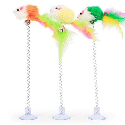 Feather Stick Spring Toy Suction With Bell Mouse Cat Interac