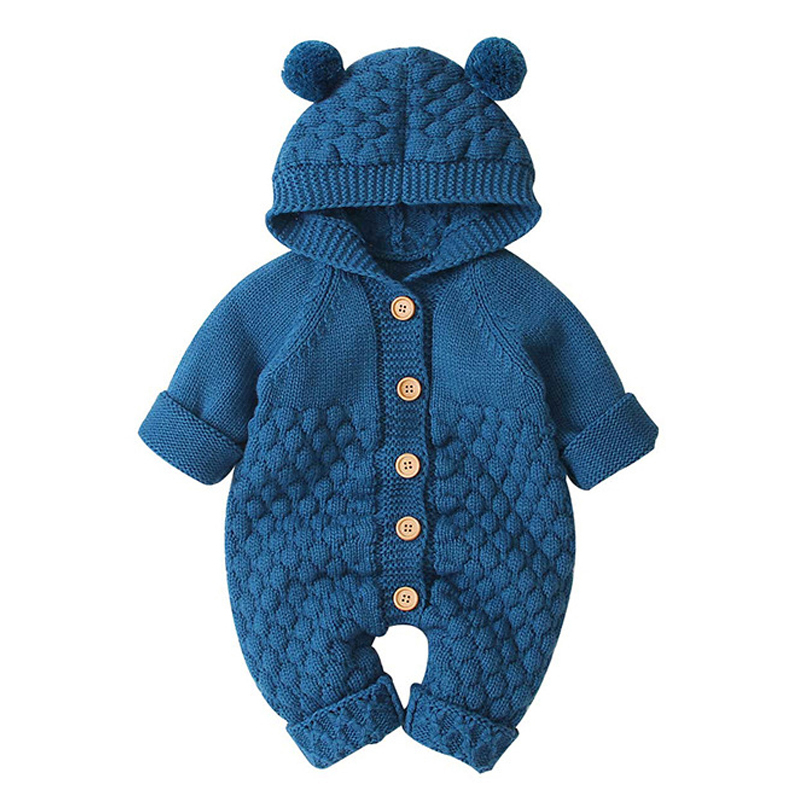 2022 New Autumn Children Overalls For Baby Hooded Knitted Ju