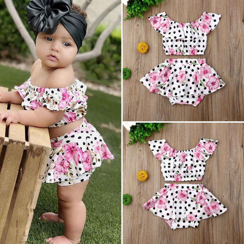 Newest Fashion Newborn Baby Girl Clothes Flower Print Polka