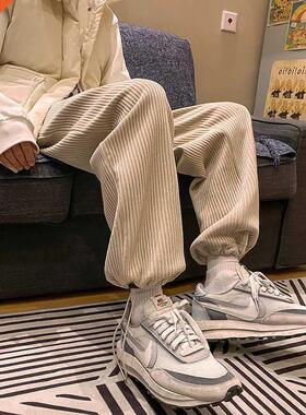 Privathinker Man Casual Tie Leg Straight Pants Woman Corduro